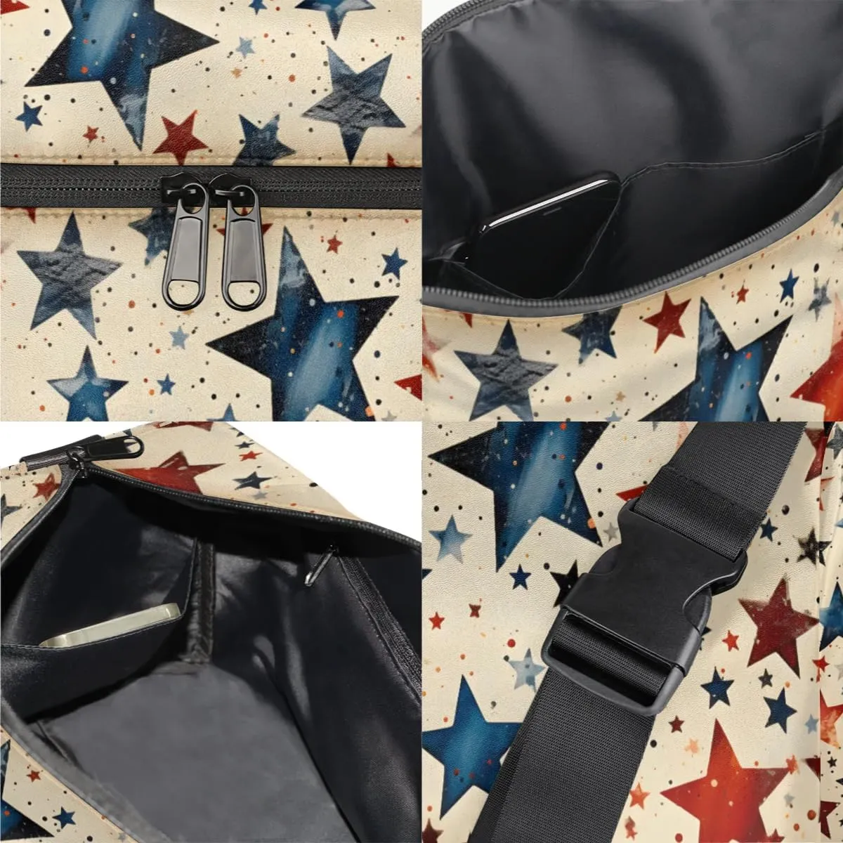 Weekend Bag America Patriotic Stars Prints Lightweight Carry On Duffel Bag Waterproof Gym Bag Pu Leather Duffle Bag for Workout Travel Sport