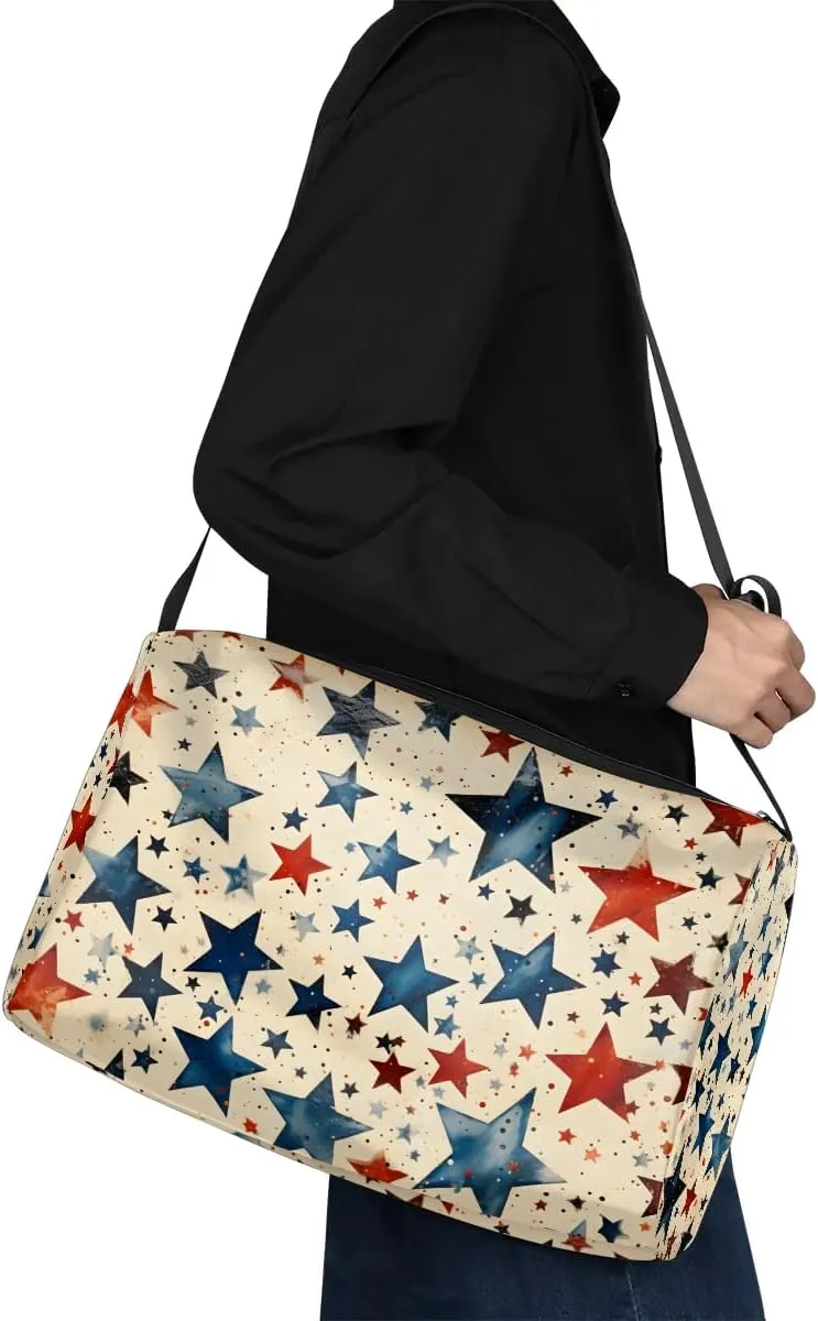 Weekend Bag America Patriotic Stars Prints Lightweight Carry On Duffel Bag Waterproof Gym Bag Pu Leather Duffle Bag for Workout Travel Sport
