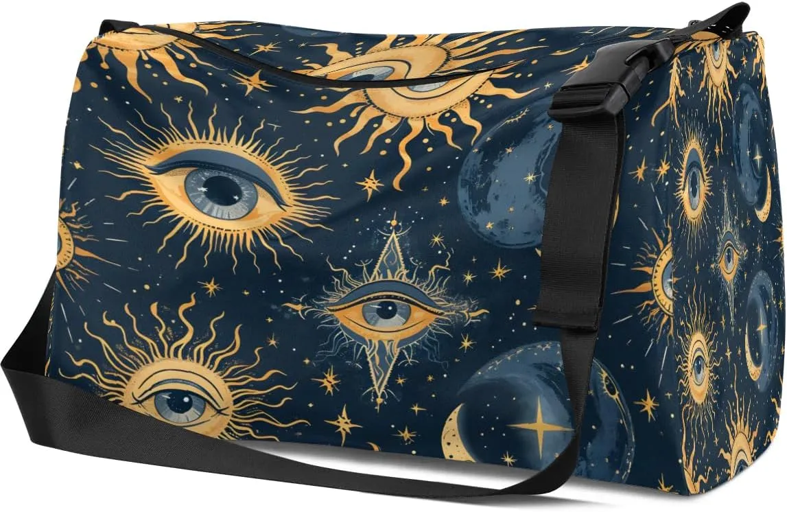 Weekend Bag Boho Eye Pattern Retro Lightweight Carry On Duffel Bag Waterproof Gym Bag Pu Leather Duffle Bag for Workout Travel Sport