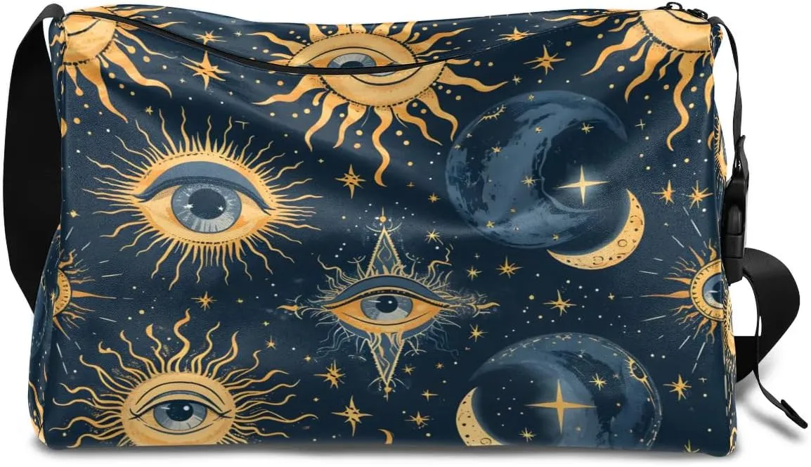 Weekend Bag Boho Eye Pattern Retro Lightweight Carry On Duffel Bag Waterproof Gym Bag Pu Leather Duffle Bag for Workout Travel Sport