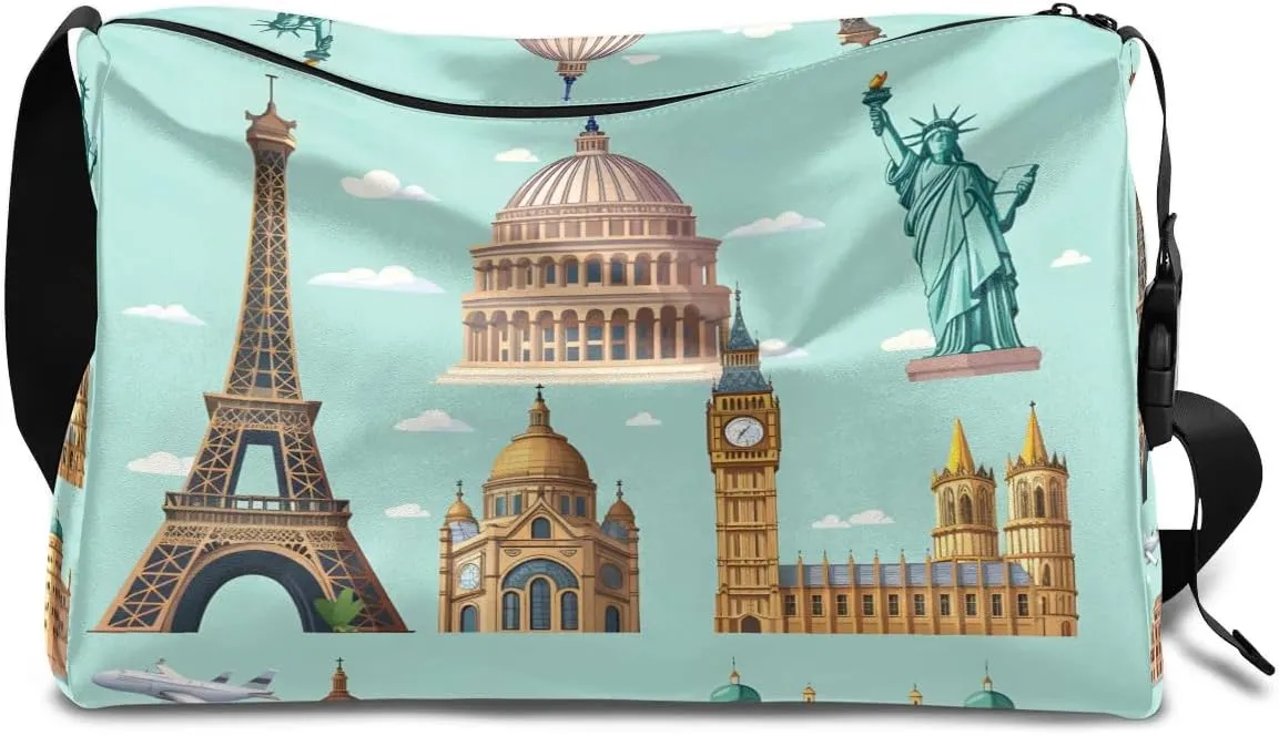Weekend Bag City Famous Pattern Lightweight Carry On Duffel Bag Waterproof Gym Bag Pu Leather Duffle Bag for Workout Travel Sport