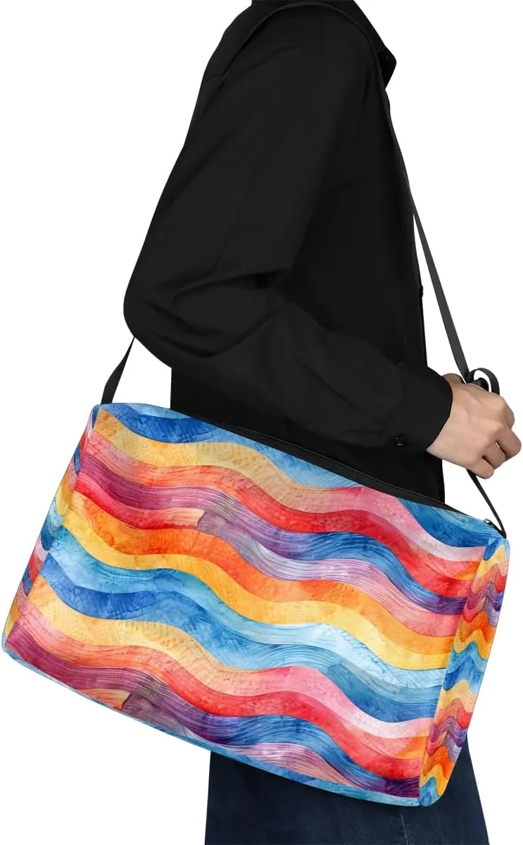 Weekend Bag Multicolor Streak Pattern Lightweight Carry On Duffel Bag Waterproof Gym Bag Pu Leather Duffle Bag for Workout Travel Sport