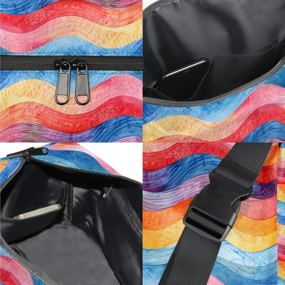 Weekend Bag Multicolor Streak Pattern Lightweight Carry On Duffel Bag Waterproof Gym Bag Pu Leather Duffle Bag for Workout Travel Sport