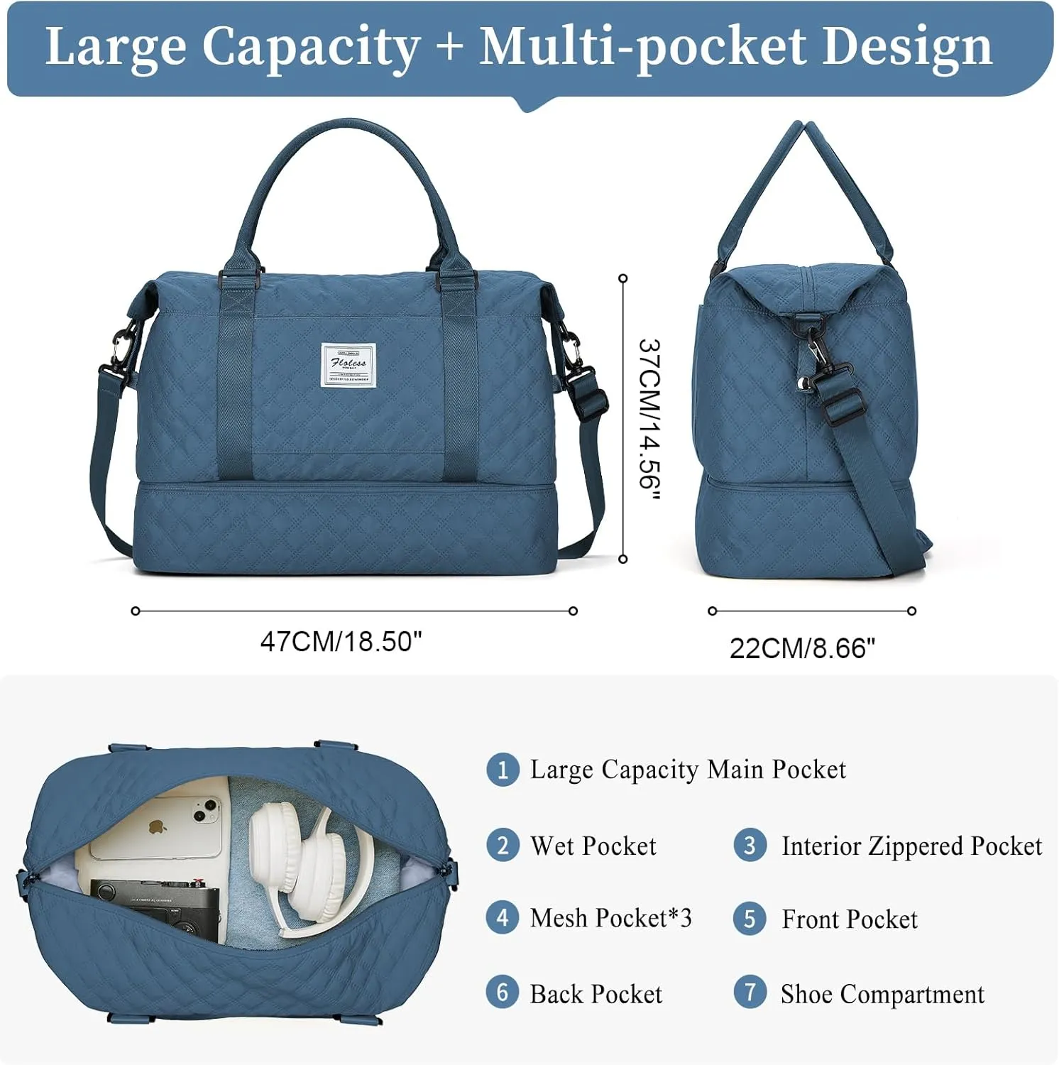 Weekender Bags for Women,Travel Duffel Bag with Shoes Compartment,Overnight Carry on Personal Item Bag with Toiletry Bag