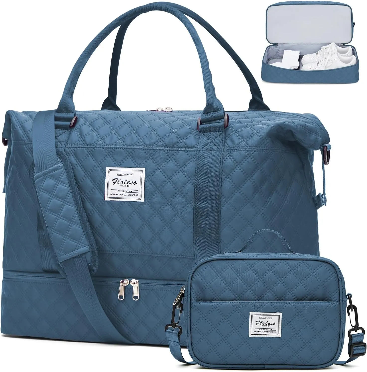 Weekender Bags for Women,Travel Duffel Bag with Shoes Compartment,Overnight Carry on Personal Item Bag with Toiletry Bag