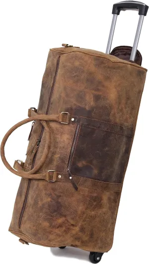 Weekender Leather Duffel Bag for Men Overnight Vintage Travel Duffle with Shoulder Strap Carry On Sports Gym 24 Inch Leather Luggage Carryall Cool Gifts for Him by Cureo