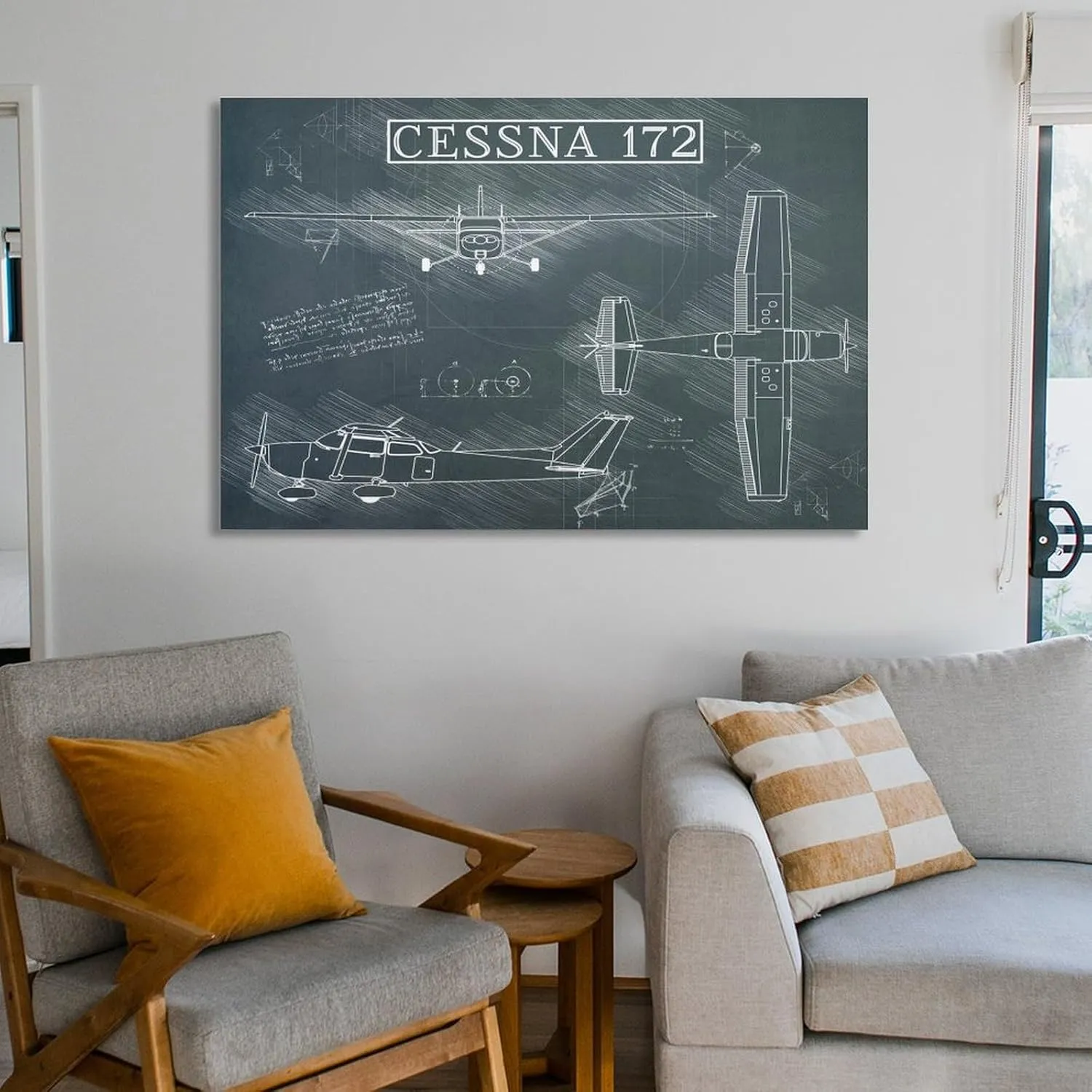 Westcsn Cessna 172 Airplane Sketch Canvas Art Poster And Wall Art Picture Print Modern Family Bedroom Decor Posters 08x12inch(20x30cm), Unframe-style