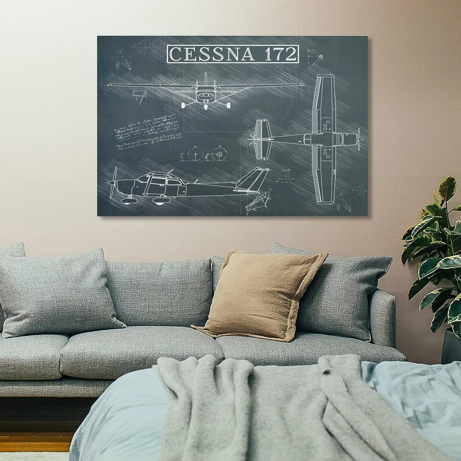 Westcsn Cessna 172 Airplane Sketch Canvas Art Poster And Wall Art Picture Print Modern Family Bedroom Decor Posters 08x12inch(20x30cm), Unframe-style