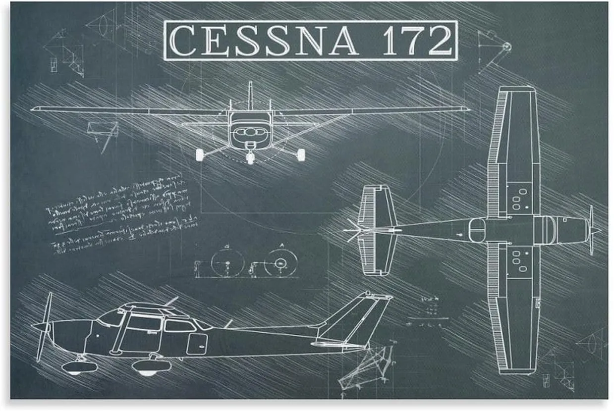 Westcsn Cessna 172 Airplane Sketch Canvas Art Poster And Wall Art Picture Print Modern Family Bedroom Decor Posters 08x12inch(20x30cm), Unframe-style