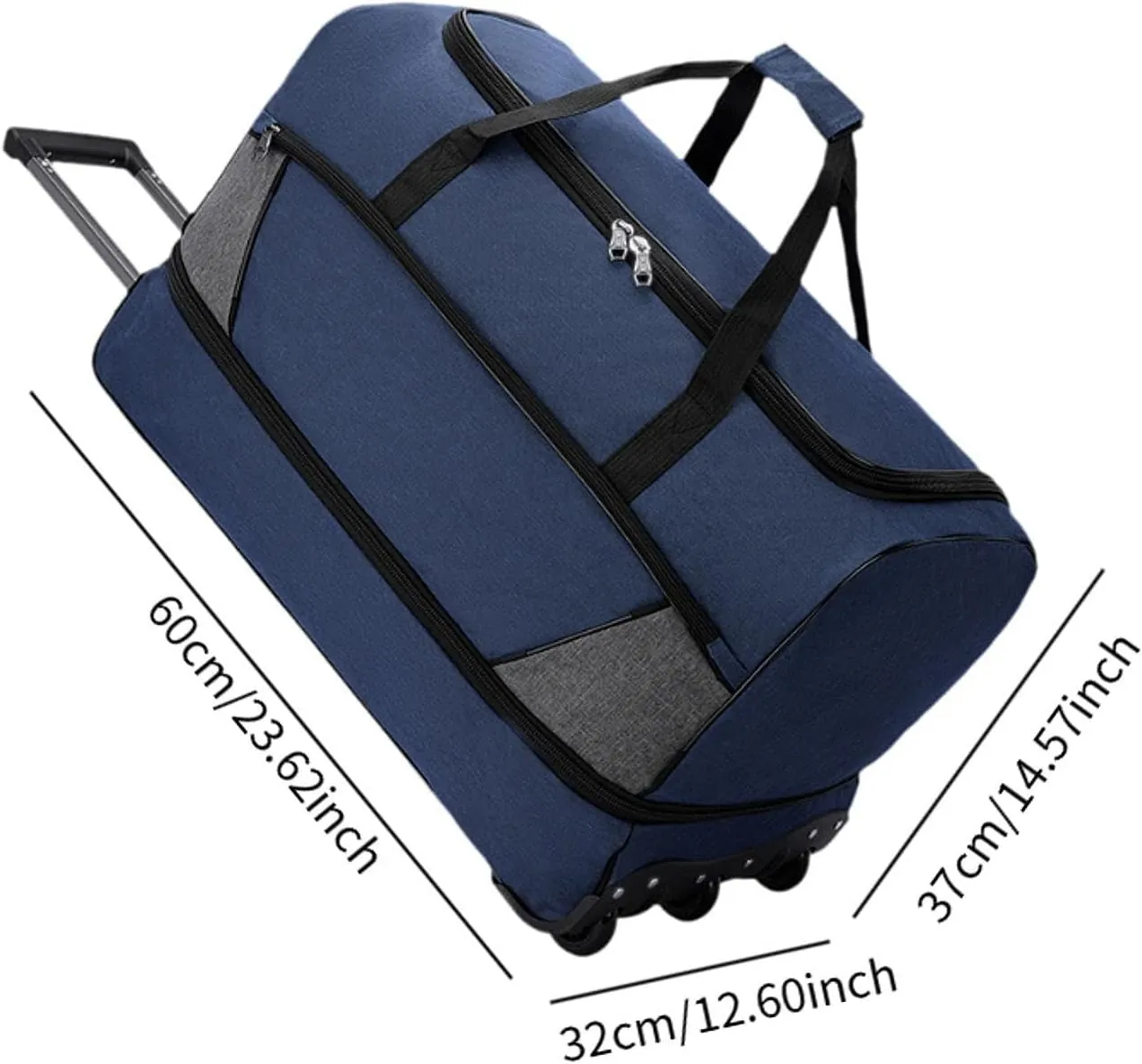 Wheeled Travel Duffel Bag with Compartments for Carrying Clothes, Blue M