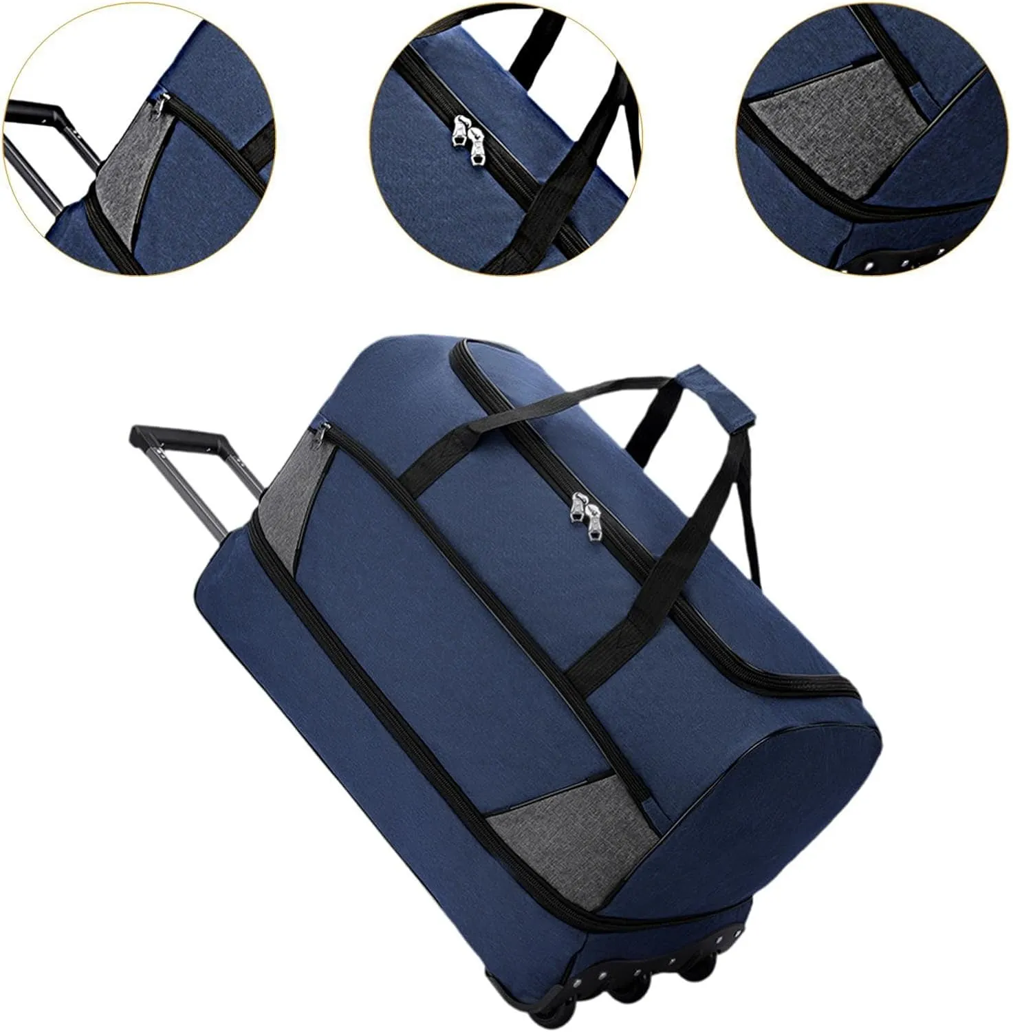 Wheeled Travel Duffel Bag with Compartments for Carrying Clothes, Blue M