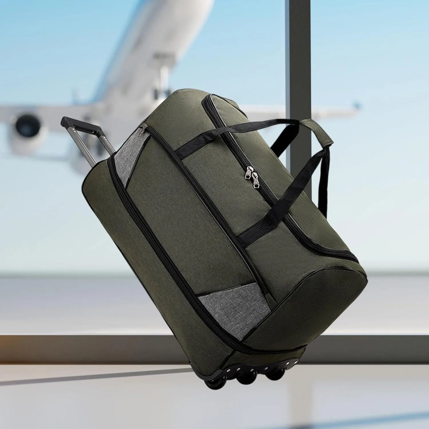 Wheeled Travel Duffel Bag with Compartments for Carrying Clothes, Green S