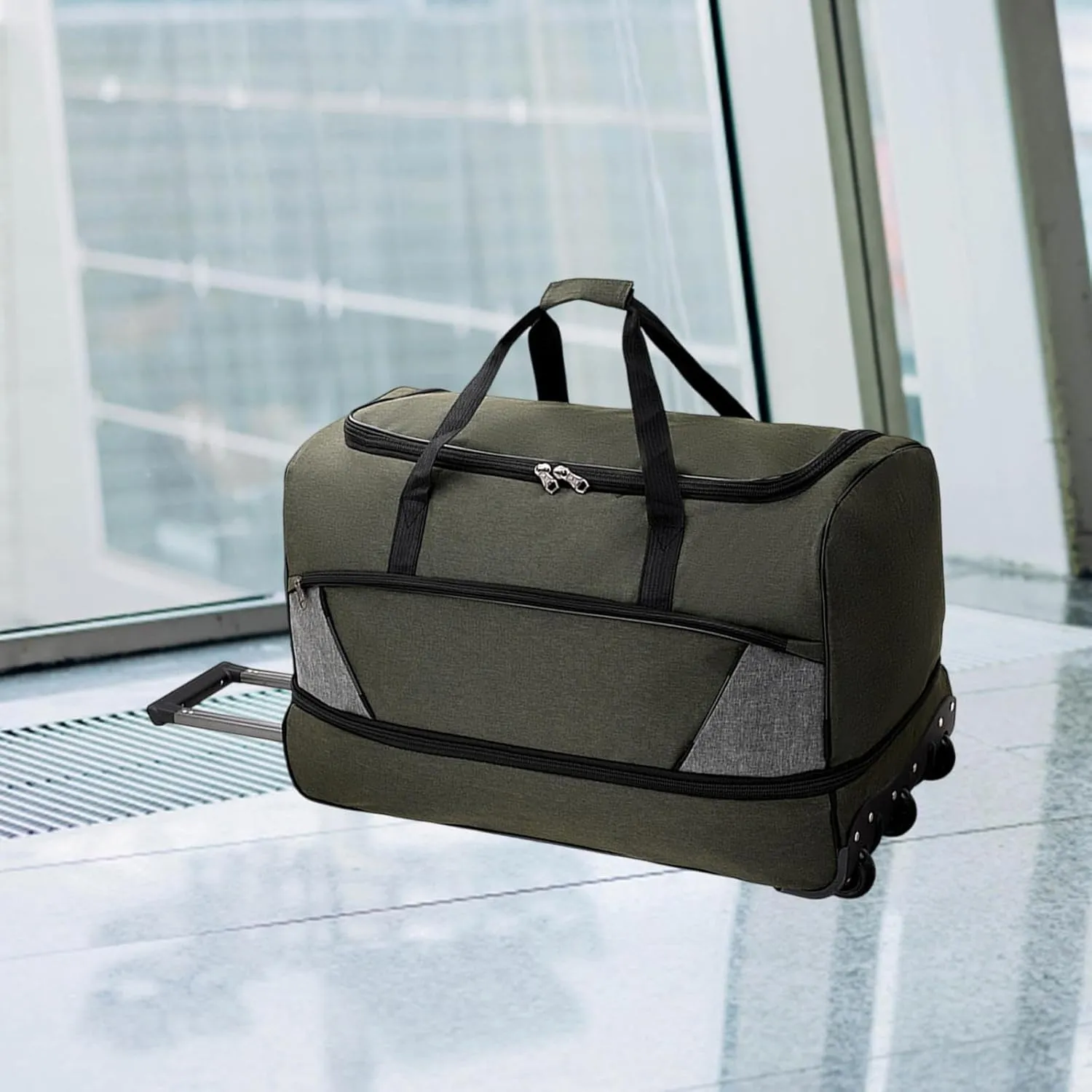 Wheeled Travel Duffel Bag with Compartments for Carrying Clothes, Green S