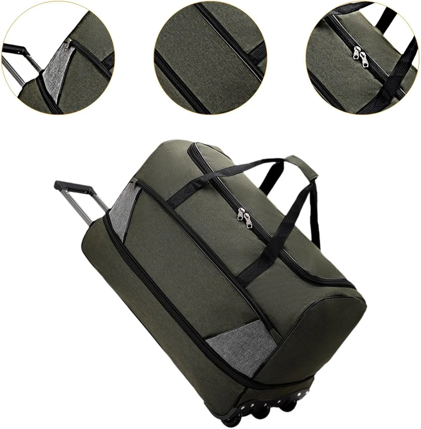Wheeled Travel Duffel Bag with Compartments for Carrying Clothes, Green S