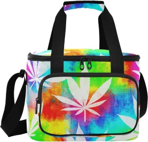 White Leaf Tie Dye Insulated Cooler Bag for Women Men Leakproof 24 Can Camping Lunch Cooler for Travel Outdoors Trip