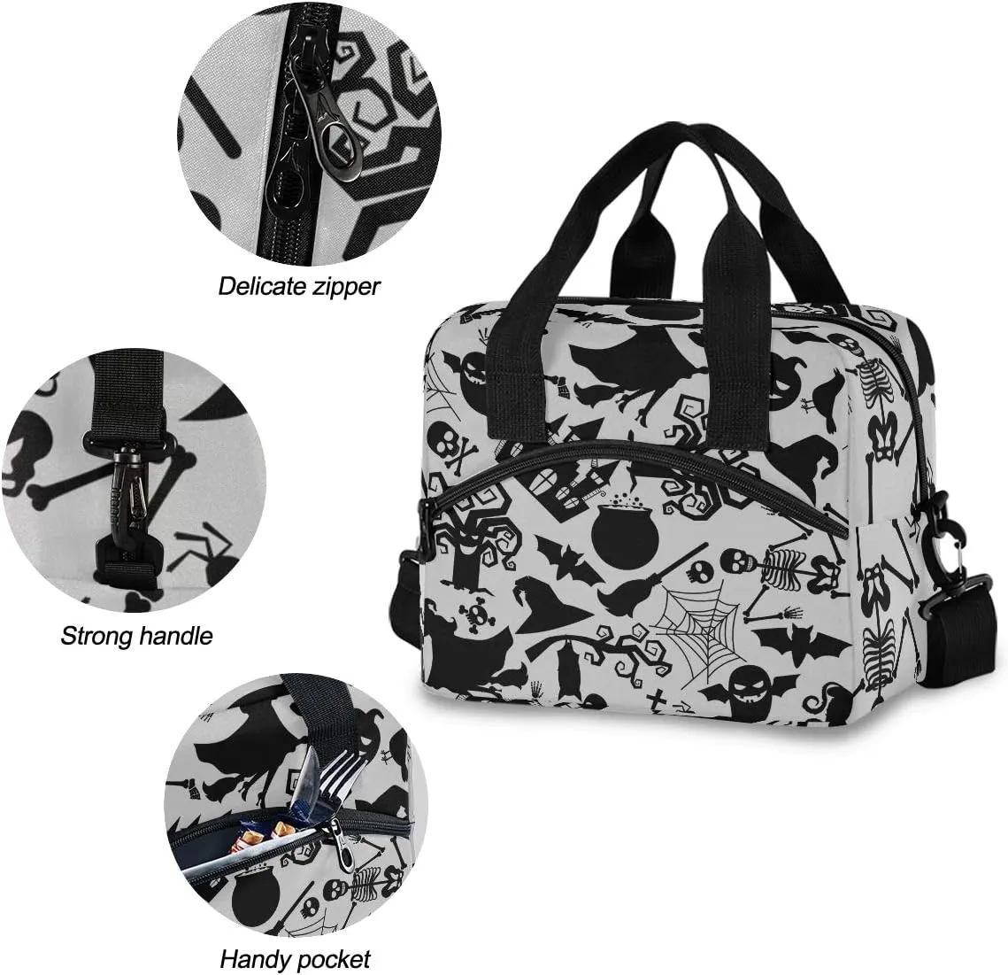 Witch Spider Halloween Lunch Bag for Women Men Insulated Lunch Box Tote Bag with Detachable Shoulder Strap & Carry Handle,Reusable Cooler Bag for Work School Picnic
