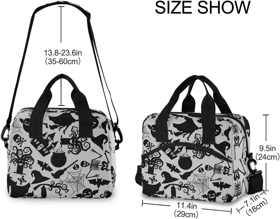Witch Spider Halloween Lunch Bag for Women Men Insulated Lunch Box Tote Bag with Detachable Shoulder Strap & Carry Handle,Reusable Cooler Bag for Work School Picnic