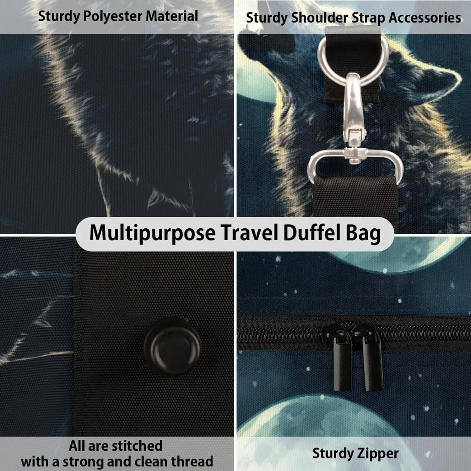 Wolf Animals Travel Bag for Men Women, Gym Duffle Bags for Travel, Carry On Luggage Bag, Weekender Overnight Workout Bags