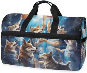 Wolf Basketball Travel Duffel Bag Luggage Sports Gym Bags With Shoes Compartment Large Capacity Lightweight Duffle Bag For Men Women