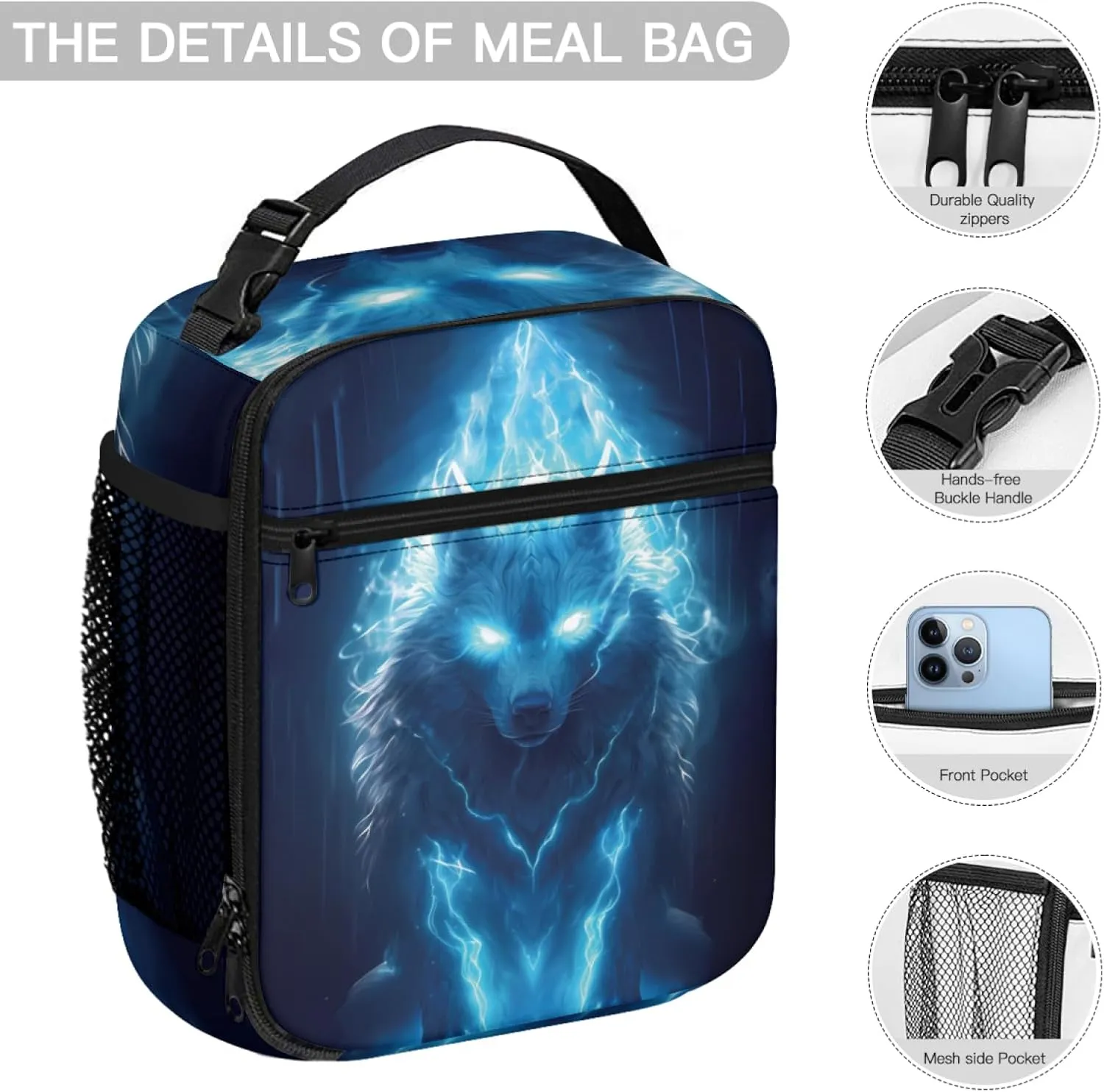 Wolf Lunch Box Tote Bag Reusable Insulated Lunch Bag for All Seasons