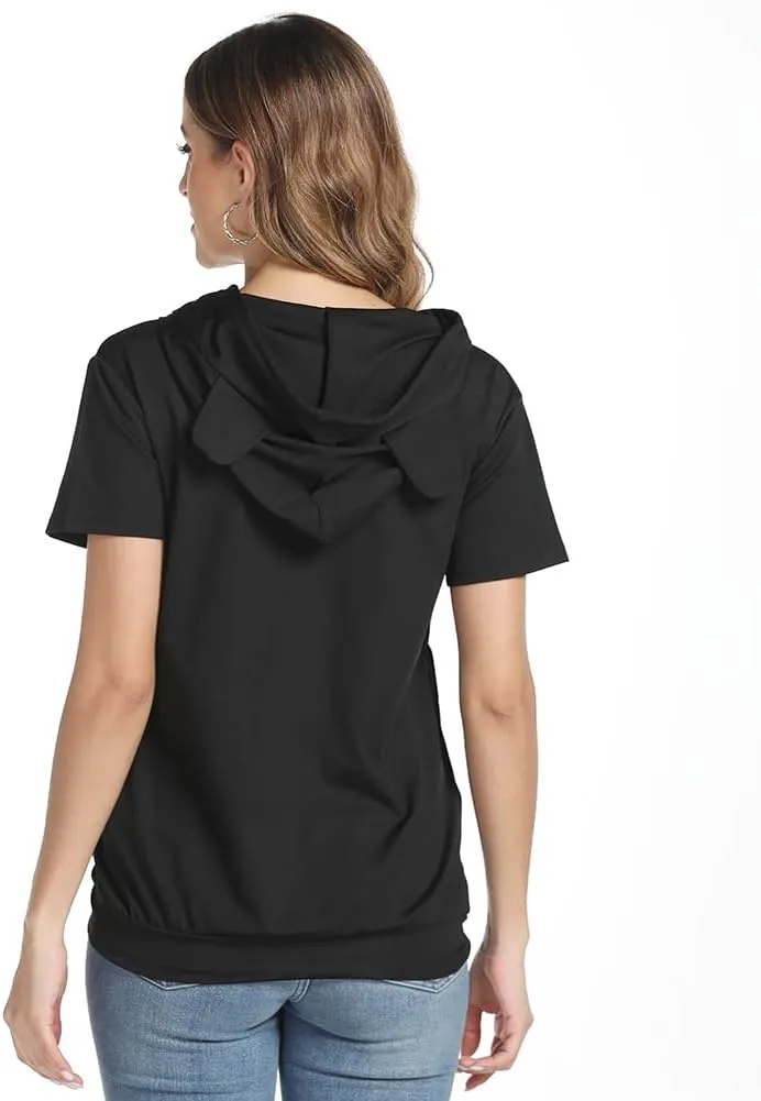 Women Big Pouch Shirt Pet Holder Pocket Top Short Sleeve Solid Color T-Shirt