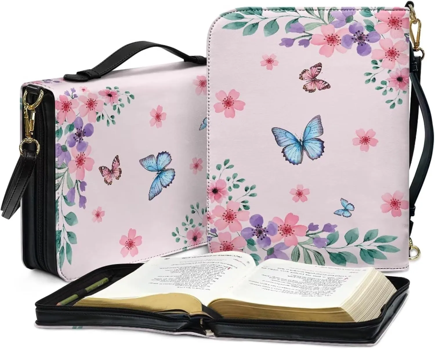 Women Men Bible Cover with Adjustable Strap Shoulder Strap Bag Bible Carrying Case for Church Services Bible Case