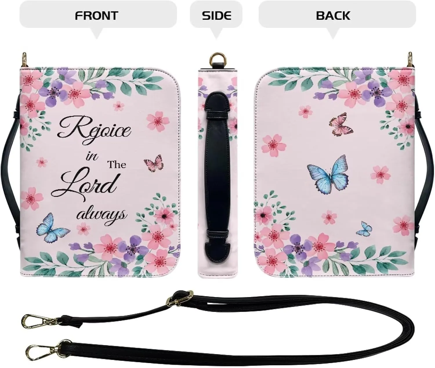 Women Men Bible Cover with Adjustable Strap Shoulder Strap Bag Bible Carrying Case for Church Services Bible Case