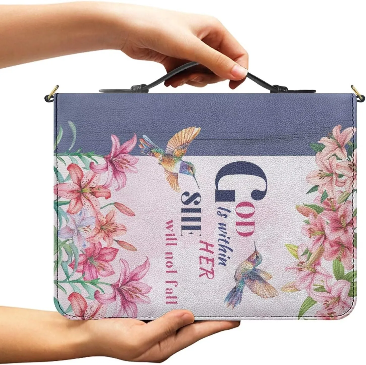 Women Men Bible Cover with Adjustable Strap Shoulder Strap Bag Bible Carrying Case for Church Services