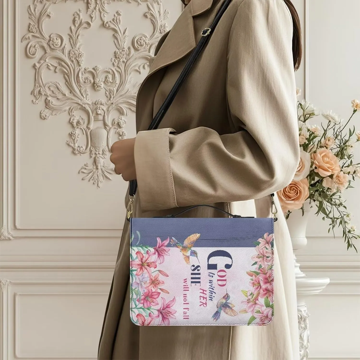 Women Men Bible Cover with Adjustable Strap Shoulder Strap Bag Bible Carrying Case for Church Services