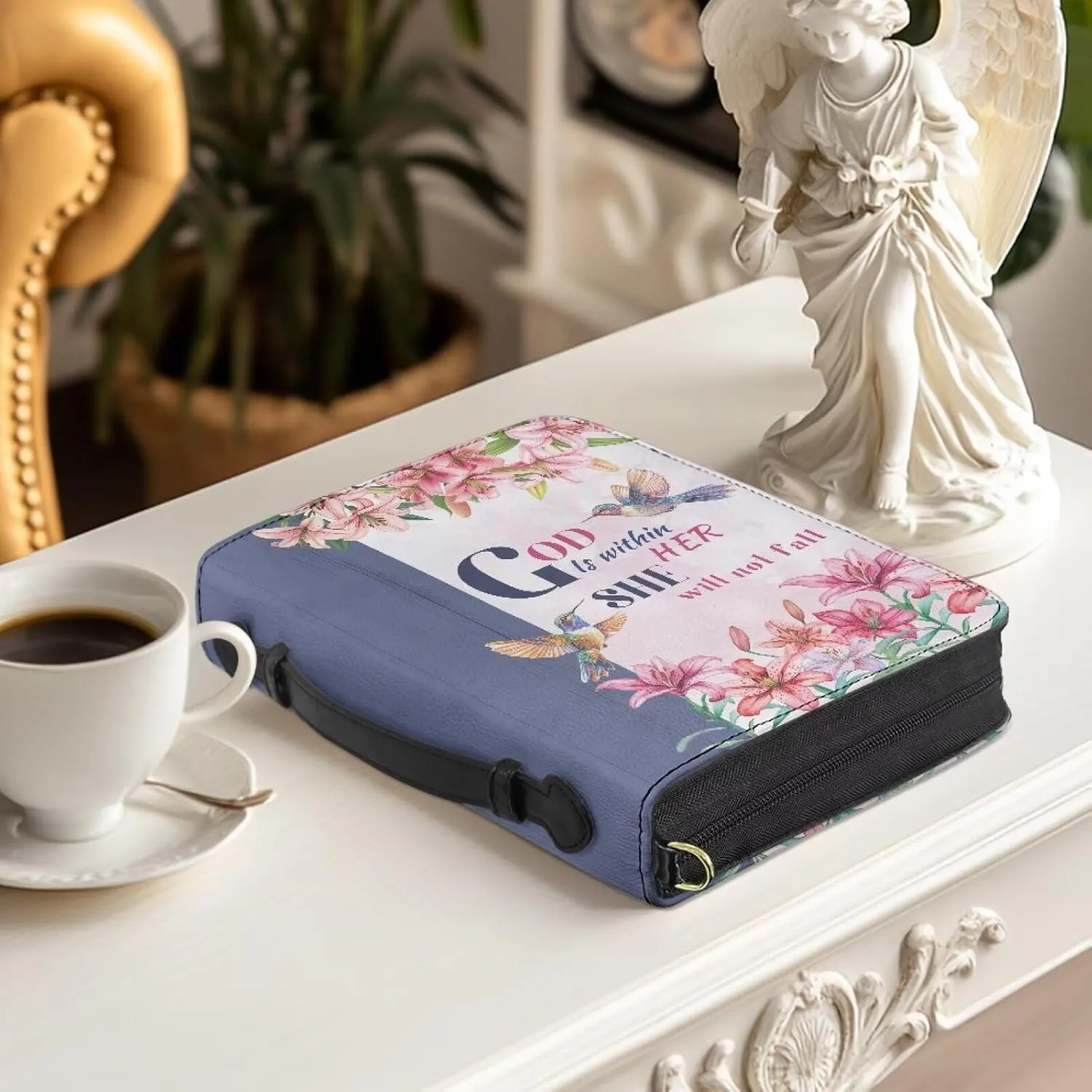 Women Men Bible Cover with Adjustable Strap Shoulder Strap Bag Bible Carrying Case for Church Services
