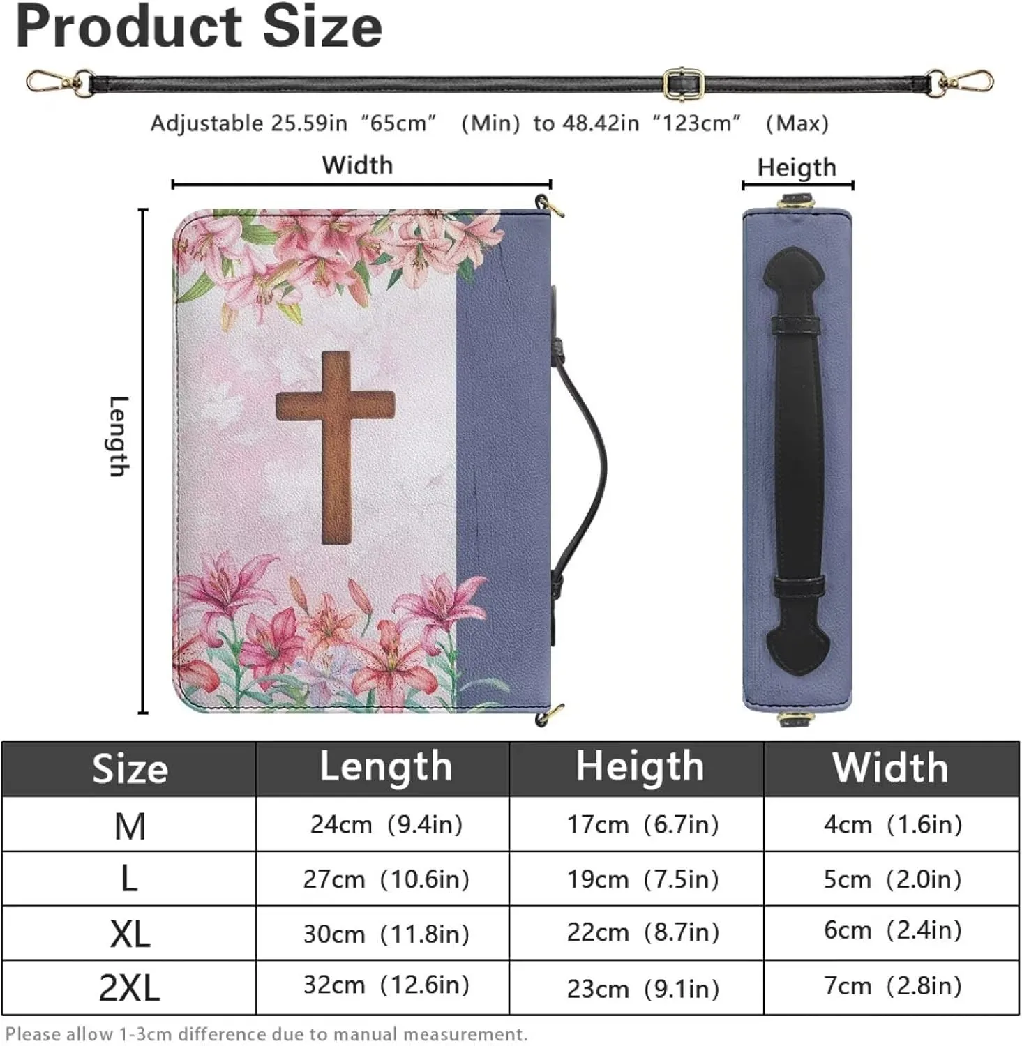 Women Men Bible Cover with Adjustable Strap Shoulder Strap Bag Bible Carrying Case for Church Services