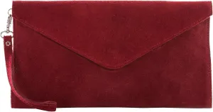 Women's Leather Wristlets Clutch Bag in Envelope Shape - 100% Italian Leather with Long Shoulder Strap