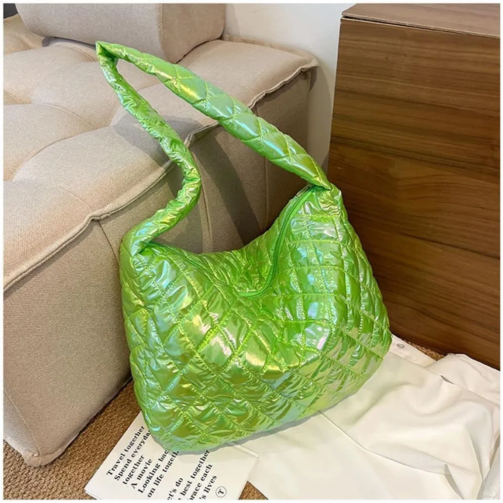 Women's Quilted Shoulder Bag Padded Tote Bag Large Capacity Hobo Purse Lightweight Nylon Padding Handbag