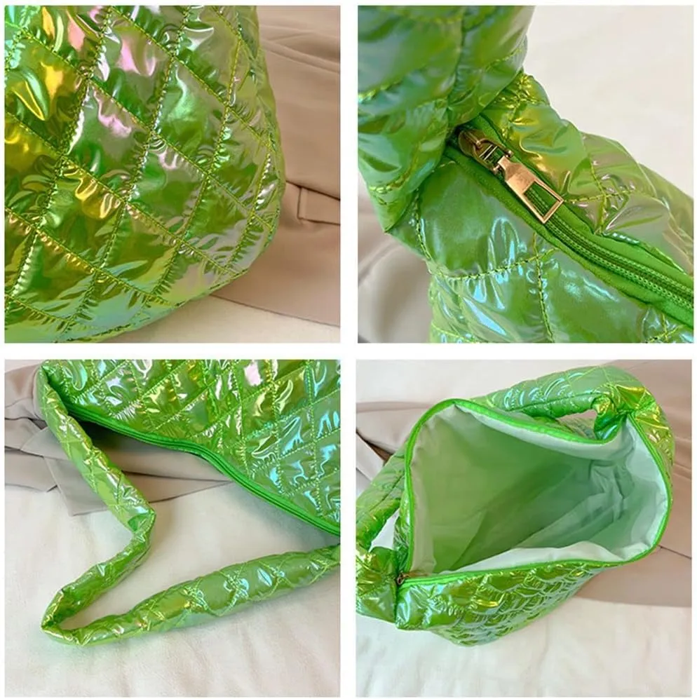 Women's Quilted Shoulder Bag Padded Tote Bag Large Capacity Hobo Purse Lightweight Nylon Padding Handbag