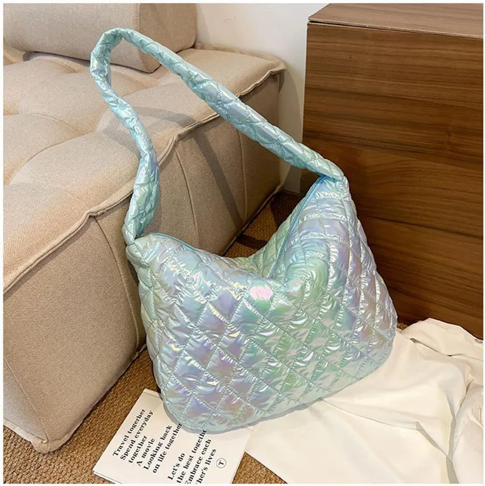 Women's Quilted Shoulder Bag Padded Tote Bag Large Capacity Hobo Purse Lightweight Nylon Padding Handbag