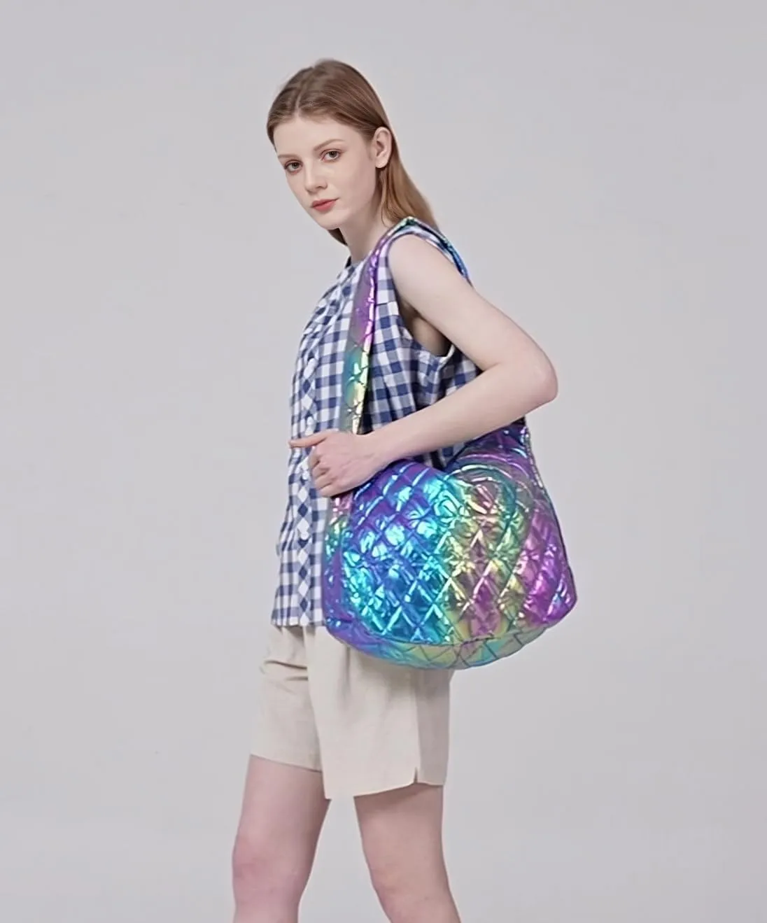 Women's Quilted Shoulder Bag Padded Tote Bag Large Capacity Hobo Purse Lightweight Nylon Padding Handbag