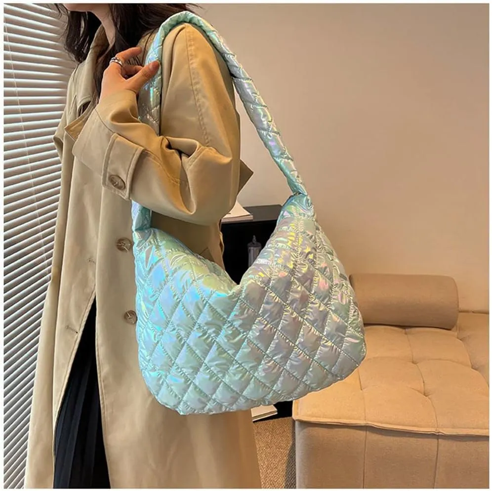 Women's Quilted Shoulder Bag Padded Tote Bag Large Capacity Hobo Purse Lightweight Nylon Padding Handbag