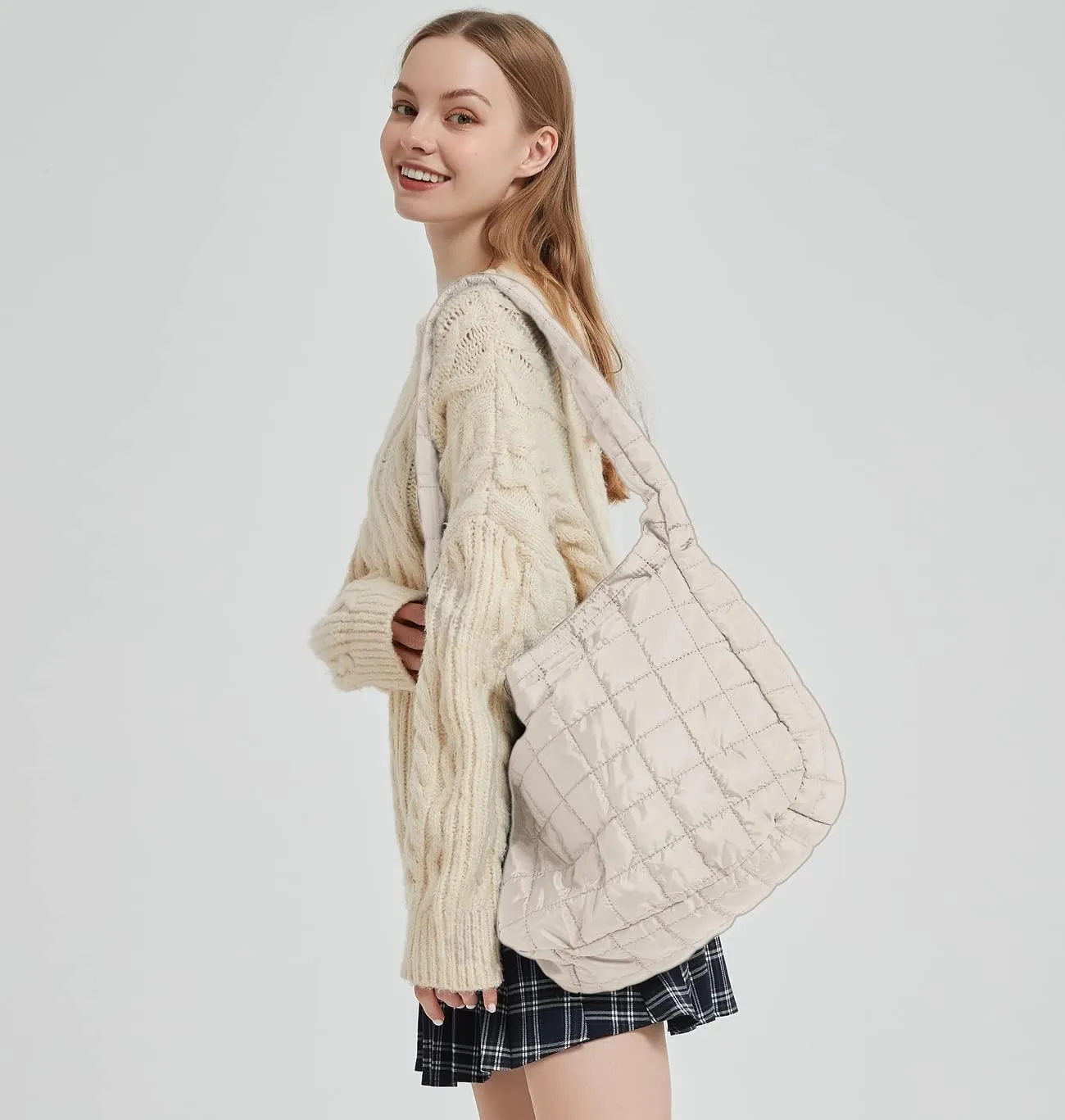 Women's Quilted Shoulder Bag Padded Tote Bag Large Capacity Hobo Purse Lightweight Nylon Padding Handbag