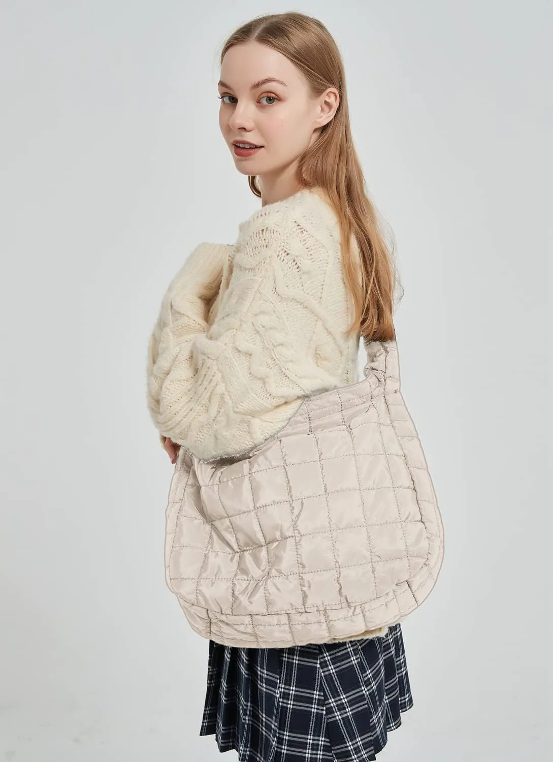 Women's Quilted Shoulder Bag Padded Tote Bag Large Capacity Hobo Purse Lightweight Nylon Padding Handbag