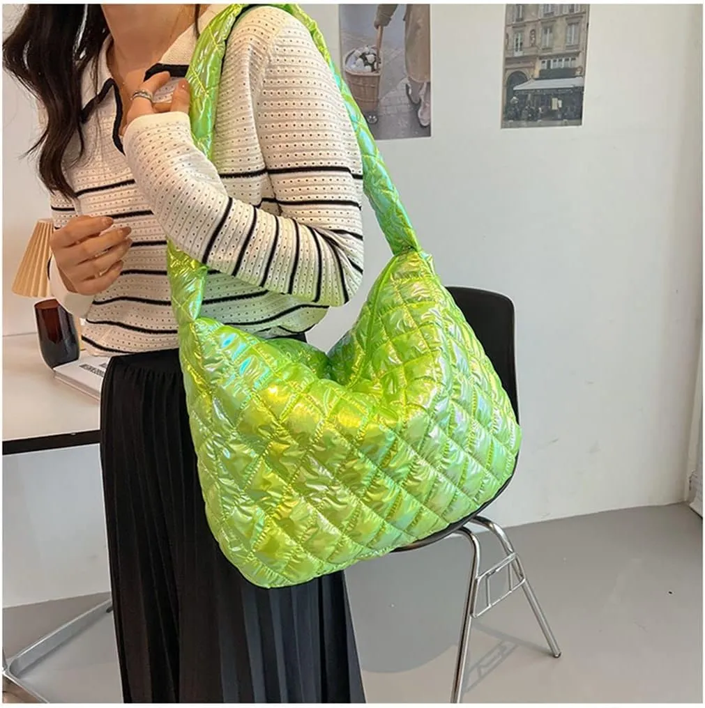 Women's Quilted Shoulder Bag Padded Tote Bag Large Capacity Hobo Purse Lightweight Nylon Padding Handbag