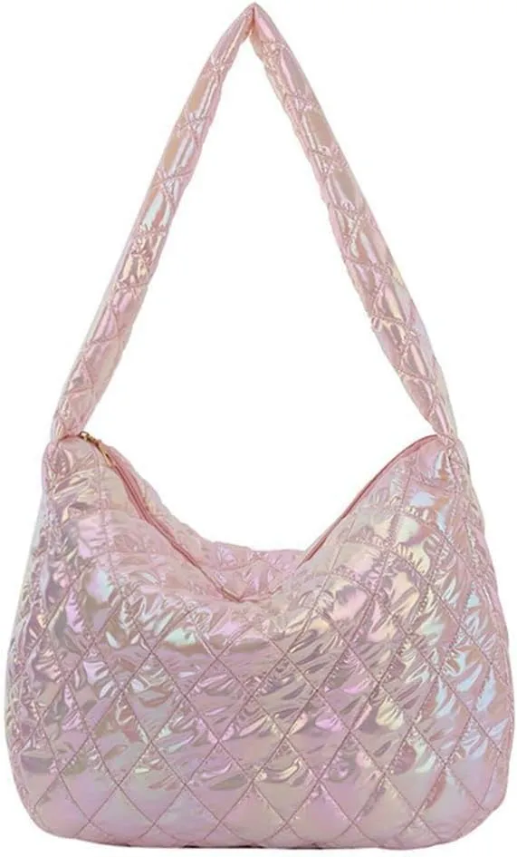 Women's Quilted Shoulder Bag Padded Tote Bag Large Capacity Hobo Purse Lightweight Nylon Padding Handbag