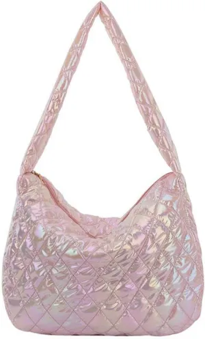 Women's Quilted Shoulder Bag Padded Tote Bag Large Capacity Hobo Purse Lightweight Nylon Padding Handbag