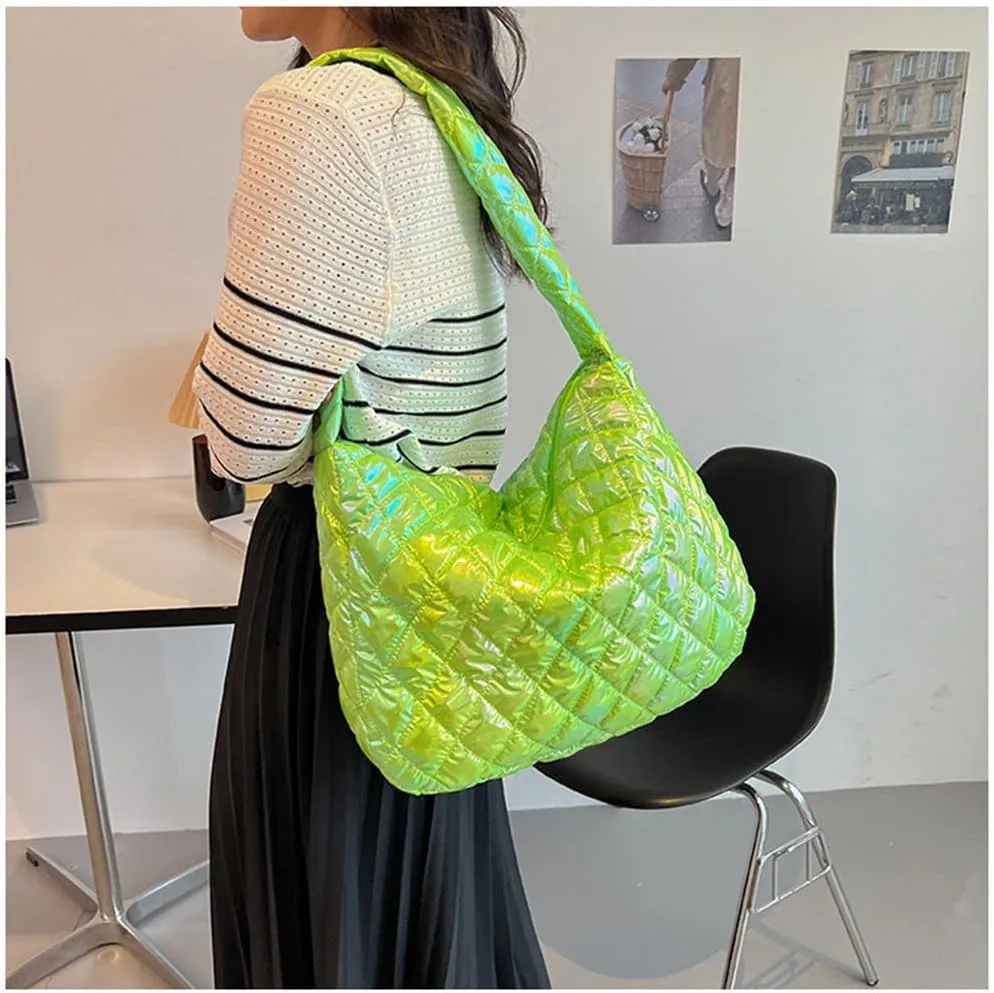 Women's Quilted Shoulder Bag Padded Tote Bag Large Capacity Hobo Purse Lightweight Nylon Padding Handbag