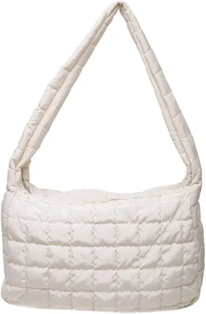 Women's Quilted Shoulder Bag Padded Tote Bag Large Capacity Hobo Purse Lightweight Nylon Padding Handbag
