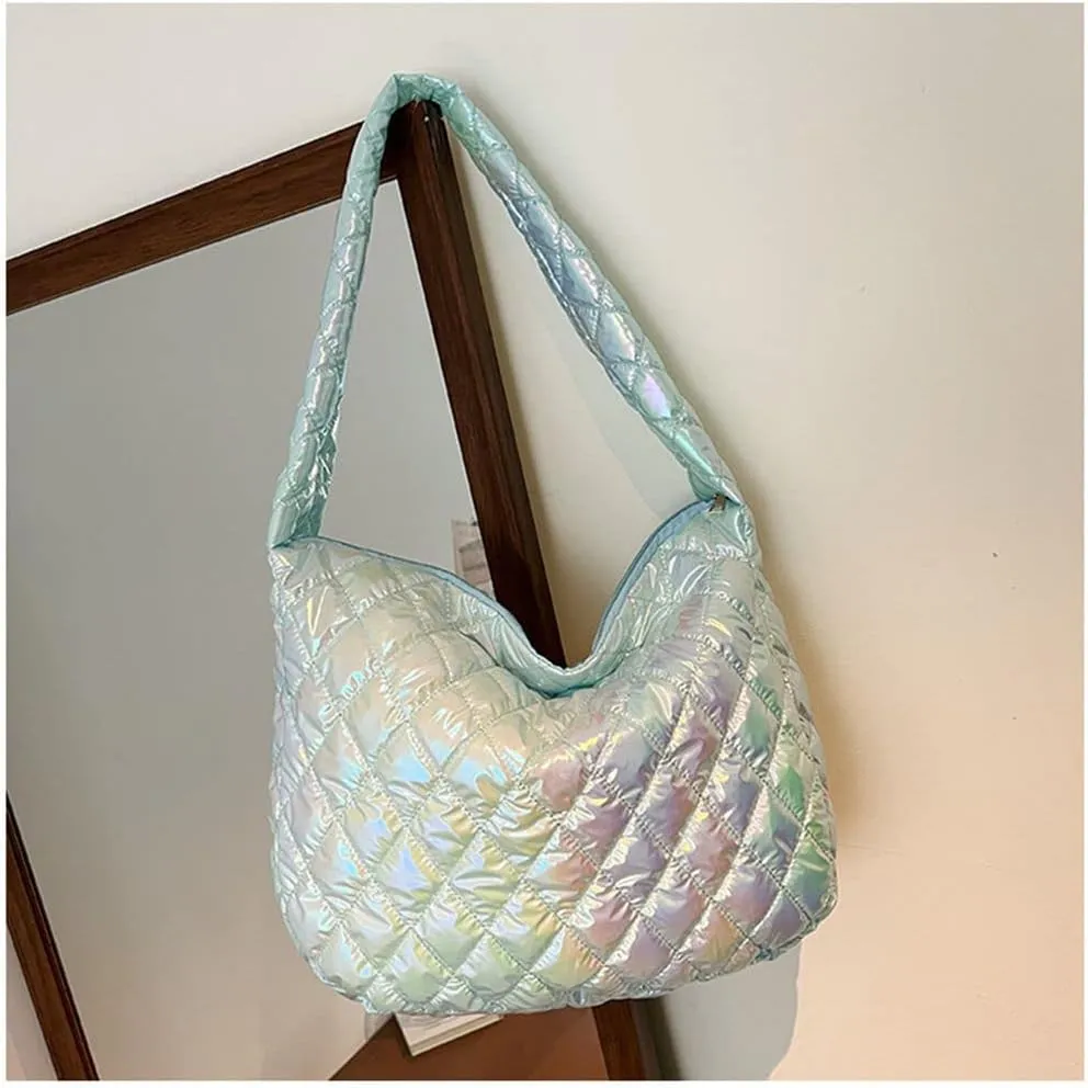 Women's Quilted Shoulder Bag Padded Tote Bag Large Capacity Hobo Purse Lightweight Nylon Padding Handbag