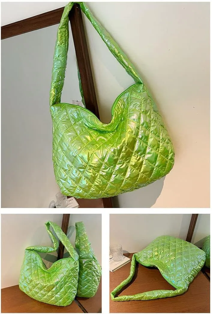 Women's Quilted Shoulder Bag Padded Tote Bag Large Capacity Hobo Purse Lightweight Nylon Padding Handbag