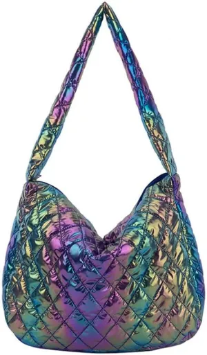 Women's Quilted Shoulder Bag Padded Tote Bag Large Capacity Hobo Purse Lightweight Nylon Padding Handbag