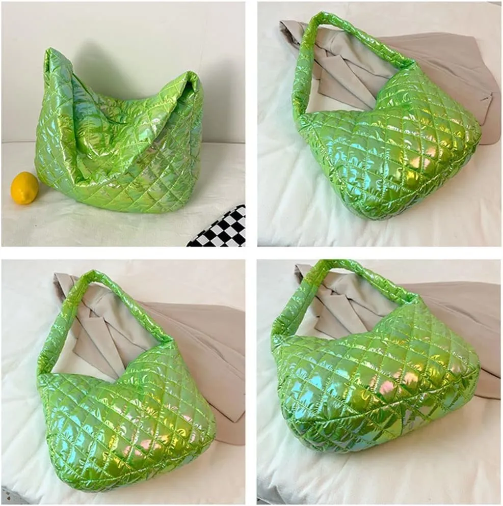 Women's Quilted Shoulder Bag Padded Tote Bag Large Capacity Hobo Purse Lightweight Nylon Padding Handbag