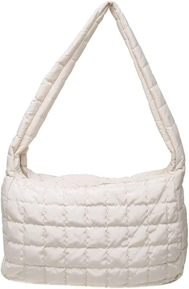 Women's Quilted Shoulder Bag Padded Tote Bag Large Capacity Hobo Purse Lightweight Nylon Padding Handbag
