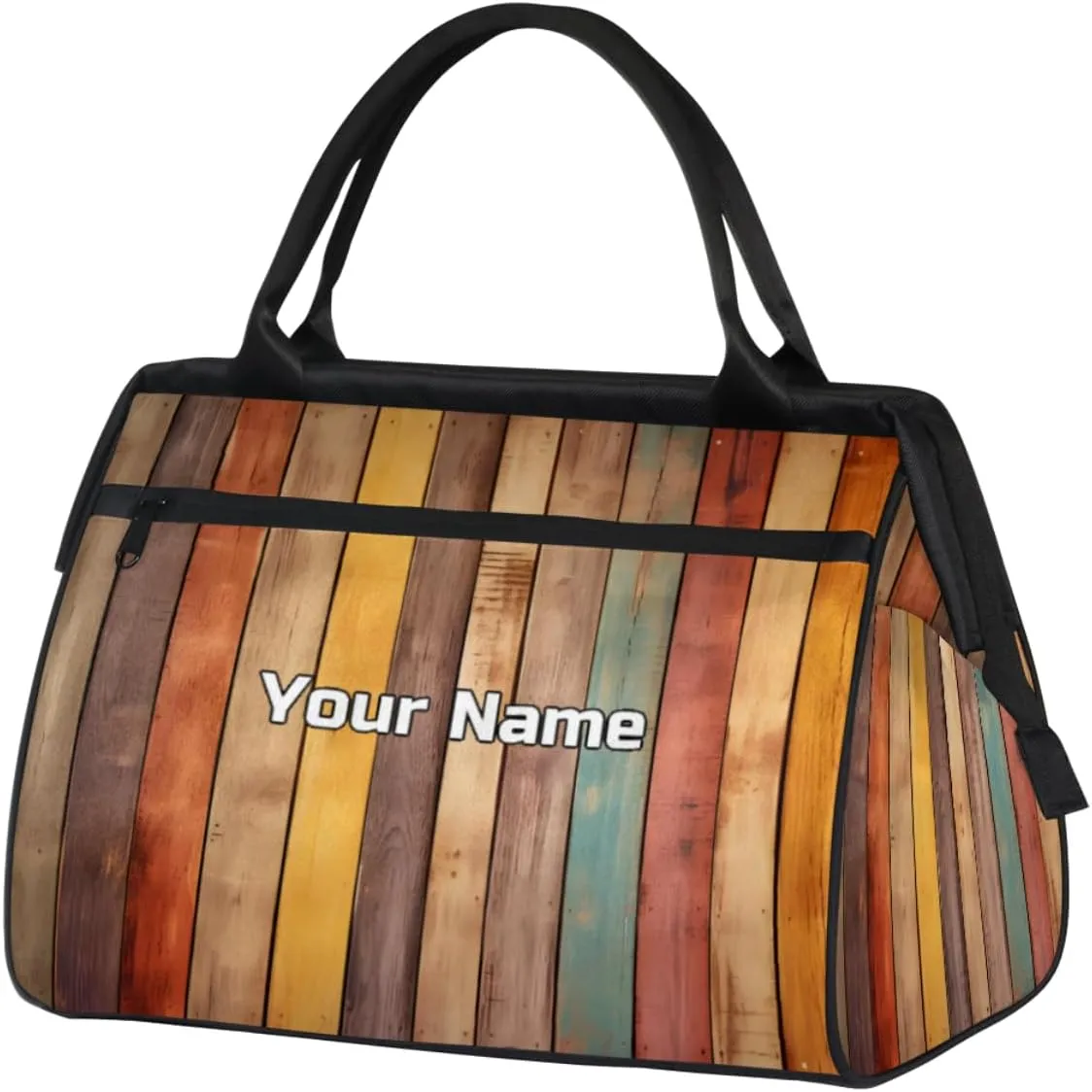 Wood Planks Travel Duffel Bag, Personalized Sports Gym Bag Custom for Women and Men Waterproof Overnight Weekender Carry On Tote Bags for Airplanes, Traveling, Gym, Football, Hospital Bag
